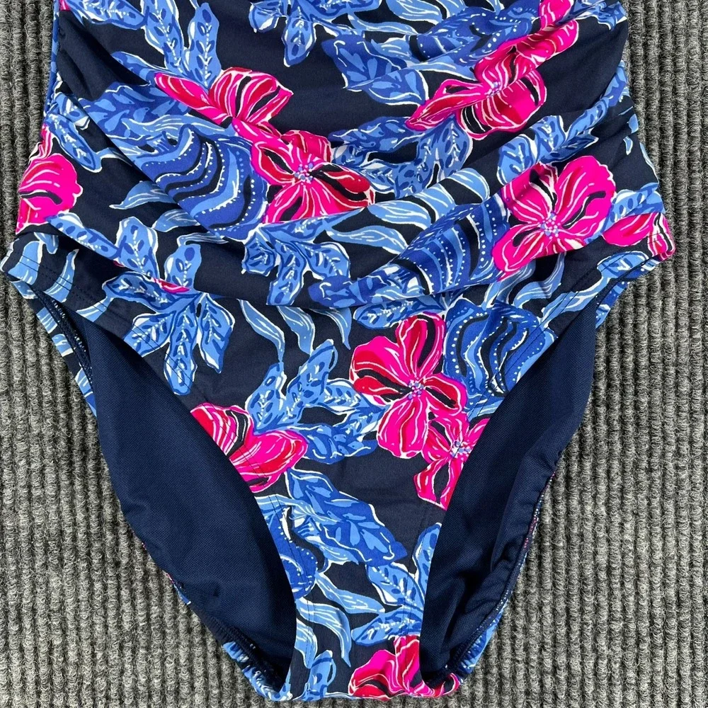 Lilly Pulitzer Farlee One‎ Piece Swim Suit Low Tide Navy Blue Floral Size 2 New